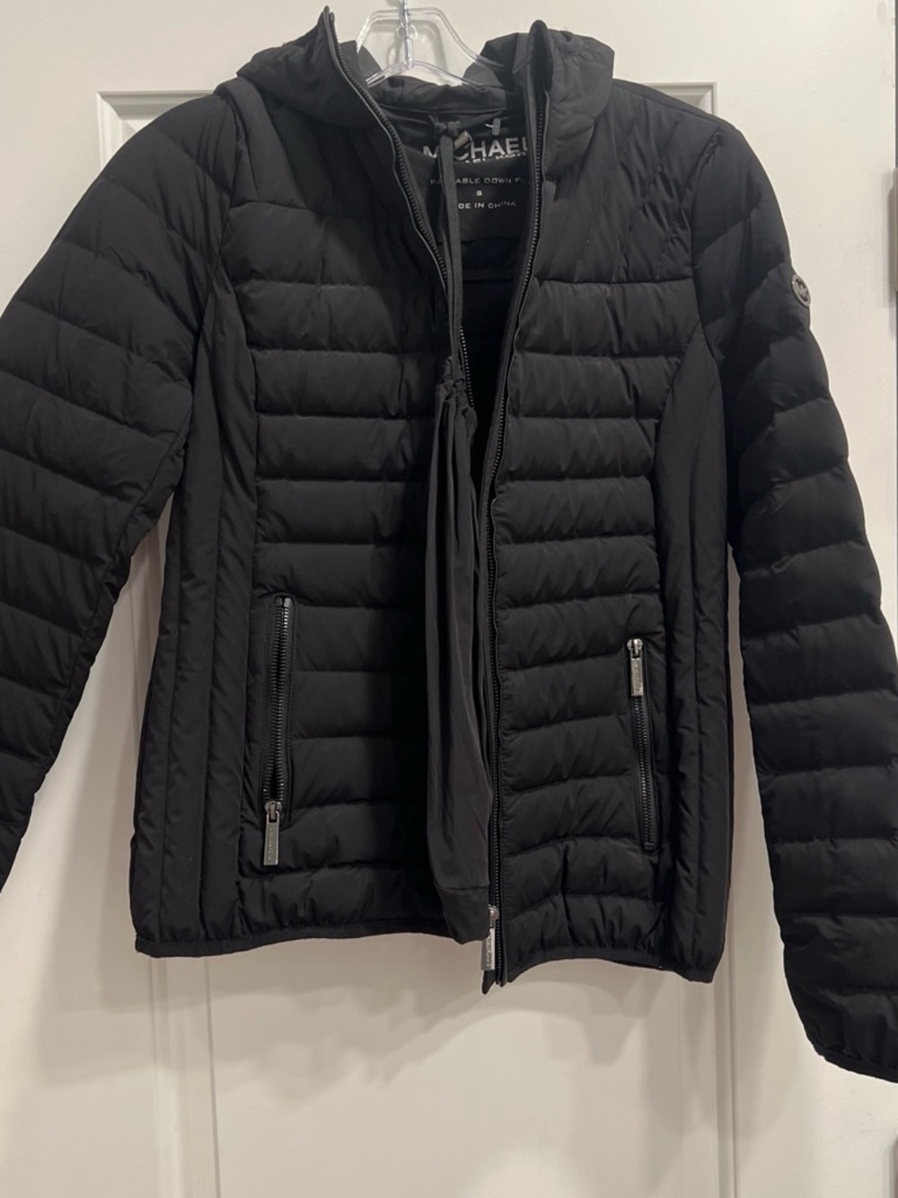 Michael Kors Black Packable Down Fill Jacket with umbrella cover